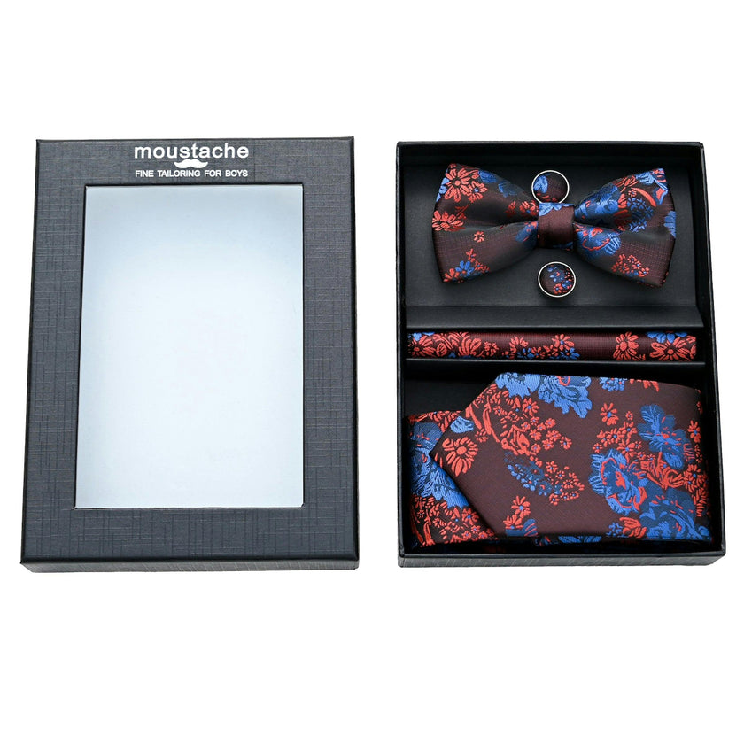 Red and Blue Floral Tie Set