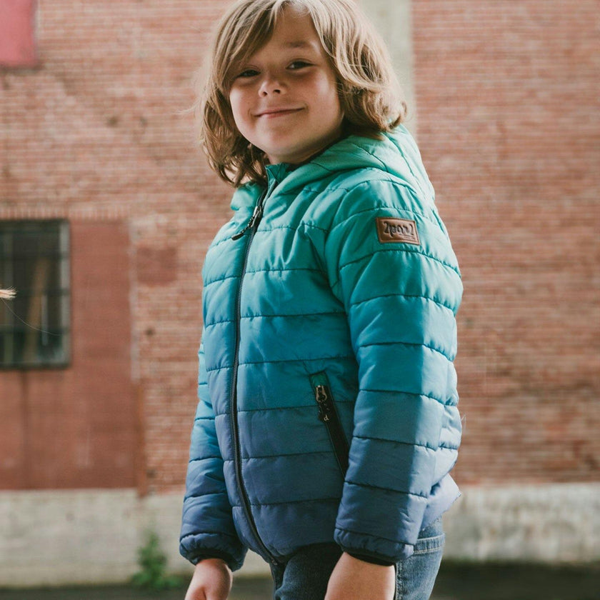 Quilted Mid-Season Jacket Green and Blue Gradient