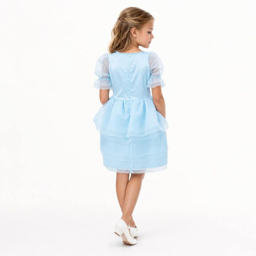 Sky Petal Princess Ruffle Blue Birthday Dress for Girls