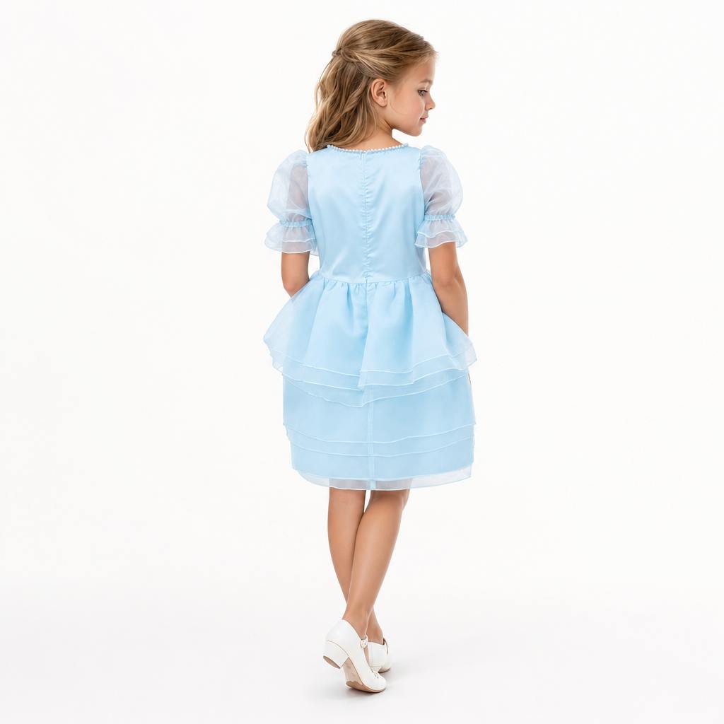Sky Petal Princess Ruffle Blue Birthday Dress for Girls