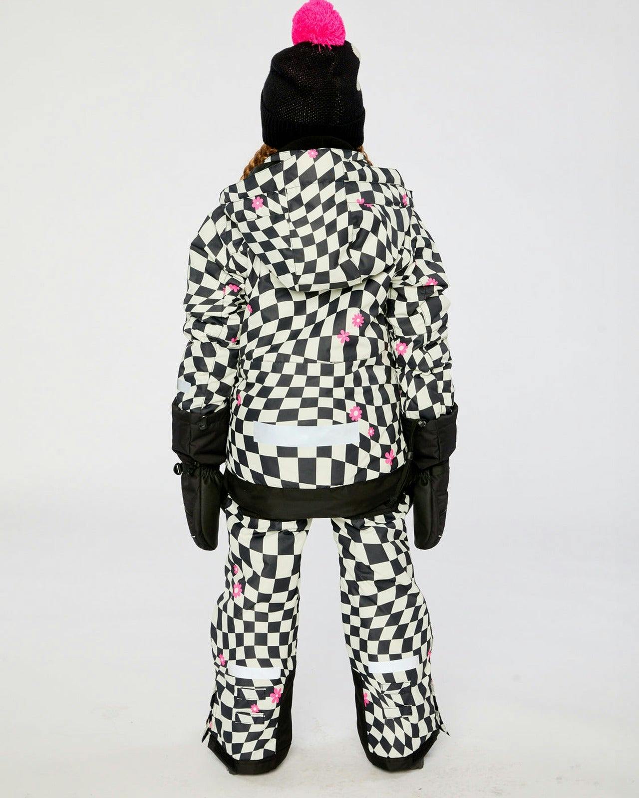 Two Piece Teknik Snowsuit White And Bright Pink Checkered Print