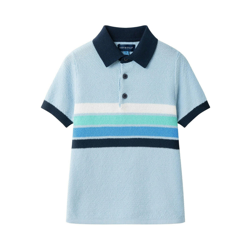 Boys Sweater Knit Polo | Blue Stripe