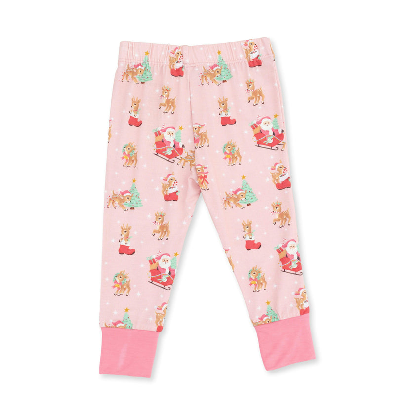 Vintage Reindeer & Santa Pink - Long Sleeve Loungewear Set