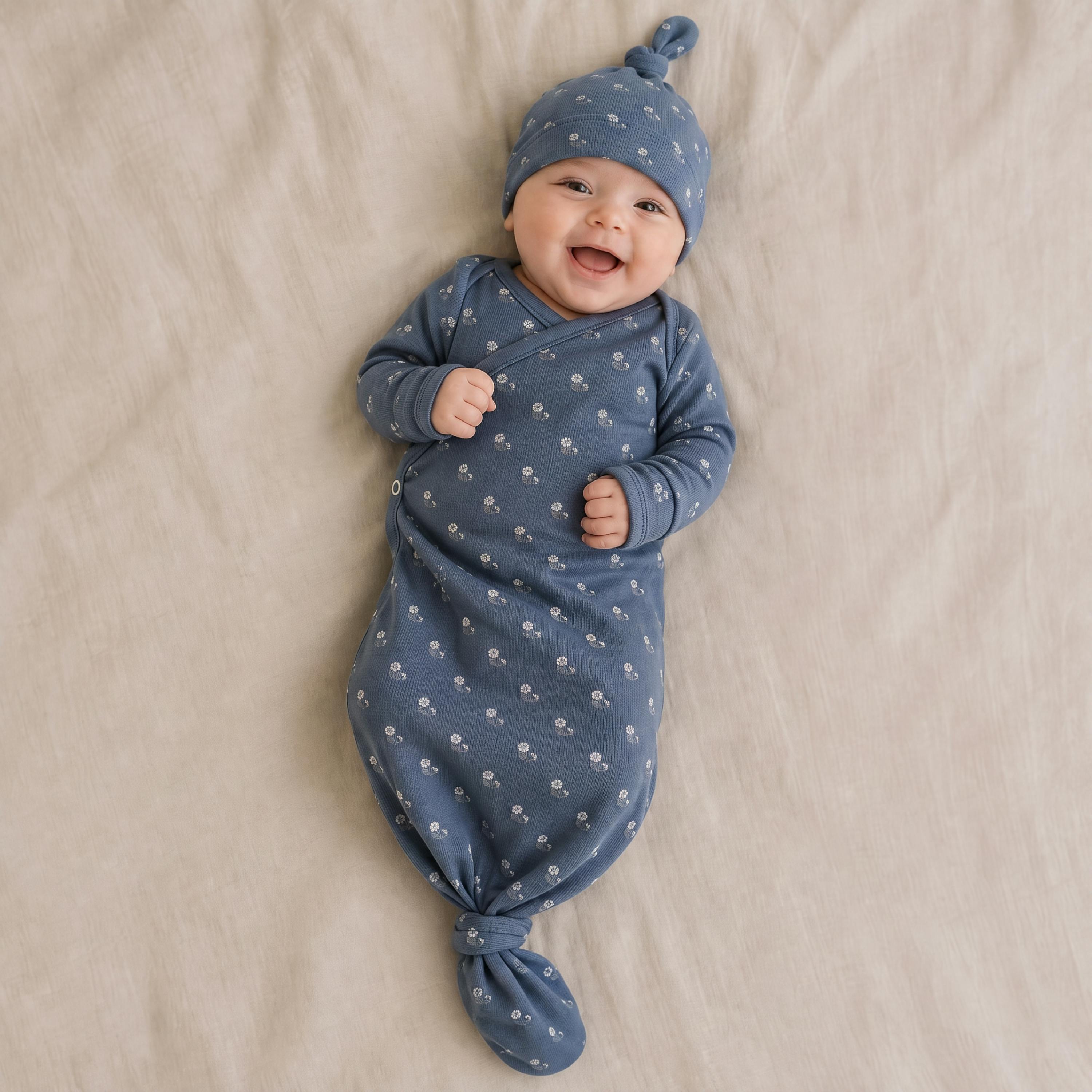 Organic Knotted Baby Gown - Indigo Blossom