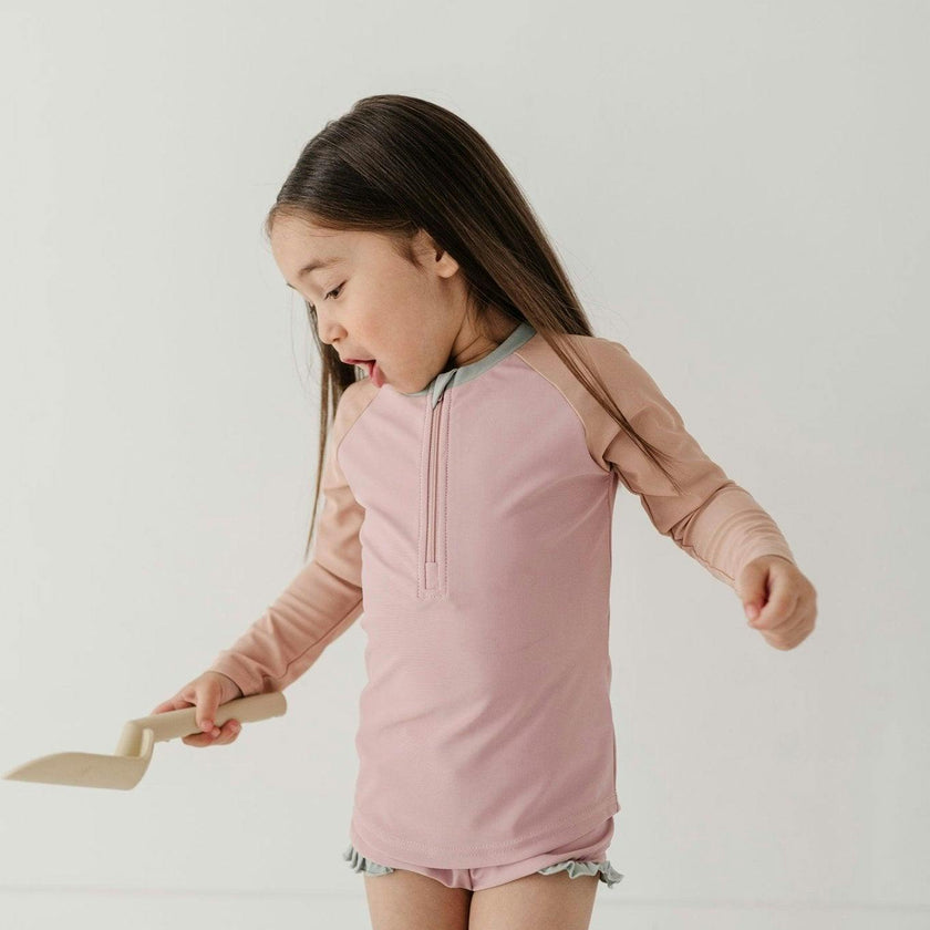 Girl's Zip Rash Guard Swimsuit