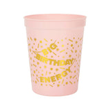 Packed Party Big Birthday Energy Reusable Cup Stack 8ct - 16 oz BPA-Free Pink Cups with Gold Foil