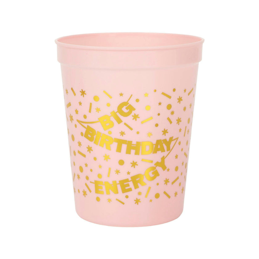 Packed Party Big Birthday Energy Reusable Cup Stack 8ct - 16 oz BPA-Free Pink Cups with Gold Foil