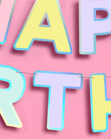 Happy Birthday Banner - pastel iridescent garland