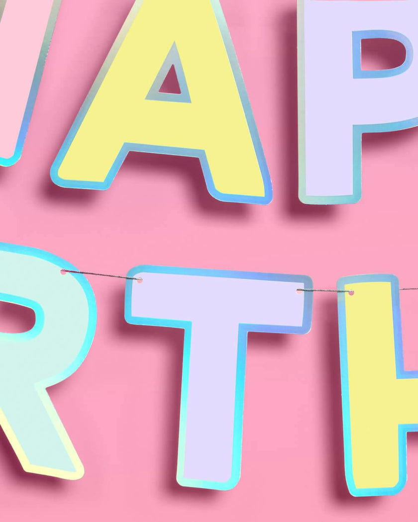 Happy Birthday Banner - pastel iridescent garland