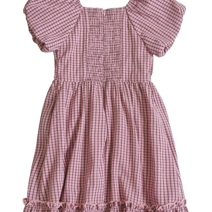 Mini Monica Dress in Pink & Brown Gingham