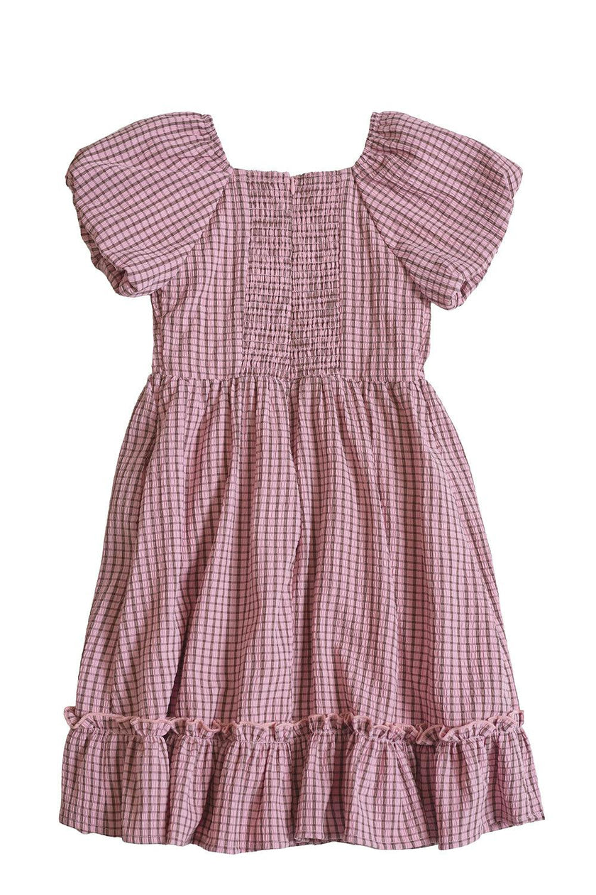 Mini Monica Dress in Pink & Brown Gingham