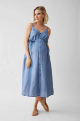 Sleeveless Chambray Maternity and Nursing Midi Dress