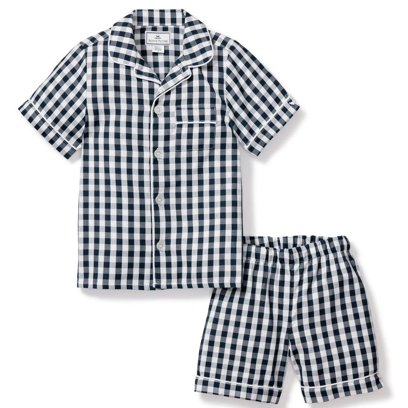Kid's Twill Short Set in Navy Gingham