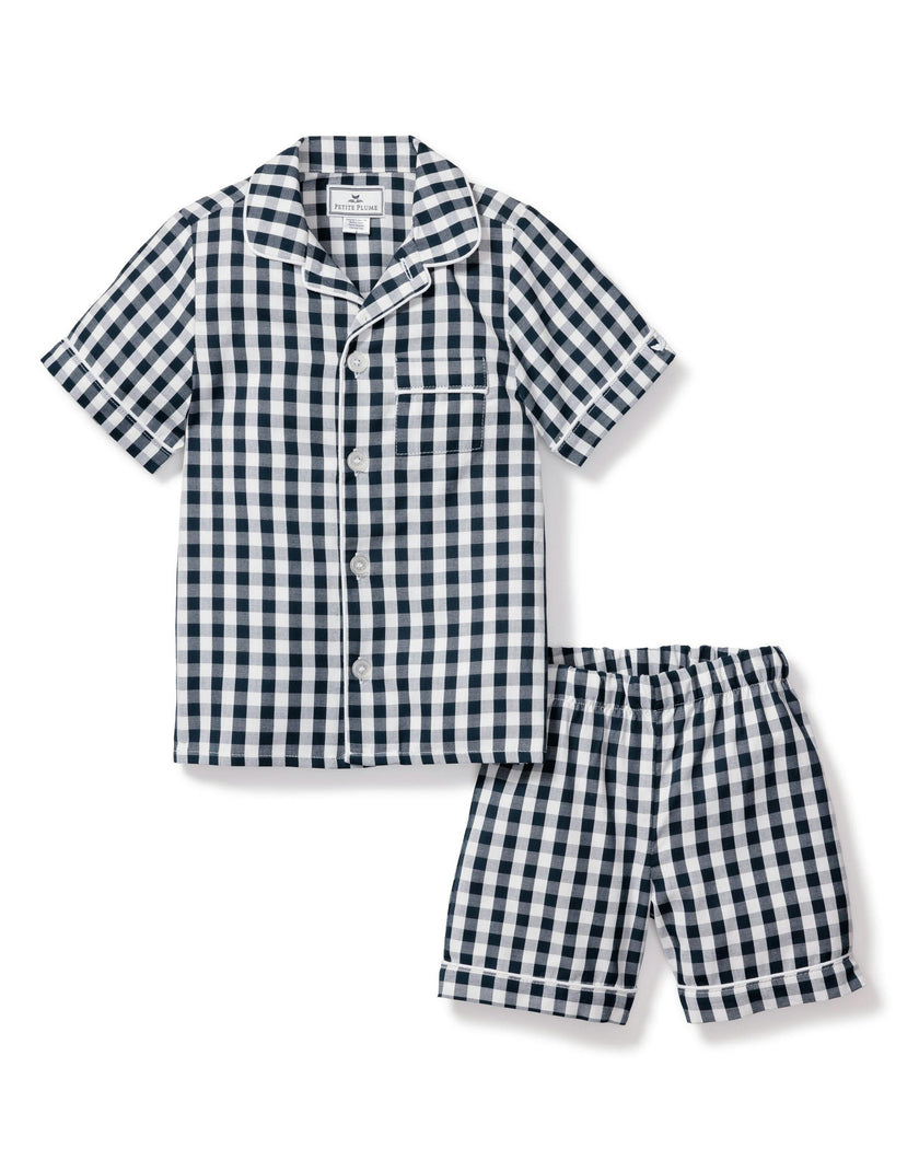 Kid's Twill Short Set in Navy Gingham