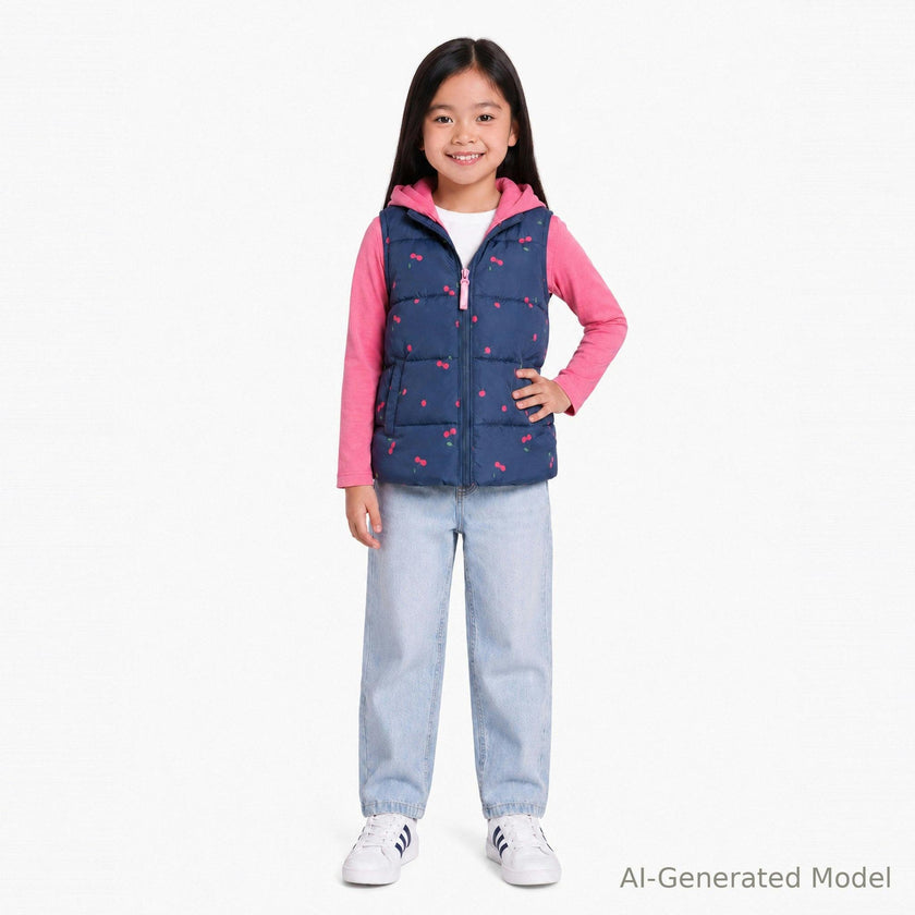 Hooded Puffer Vest | Navy Cherry