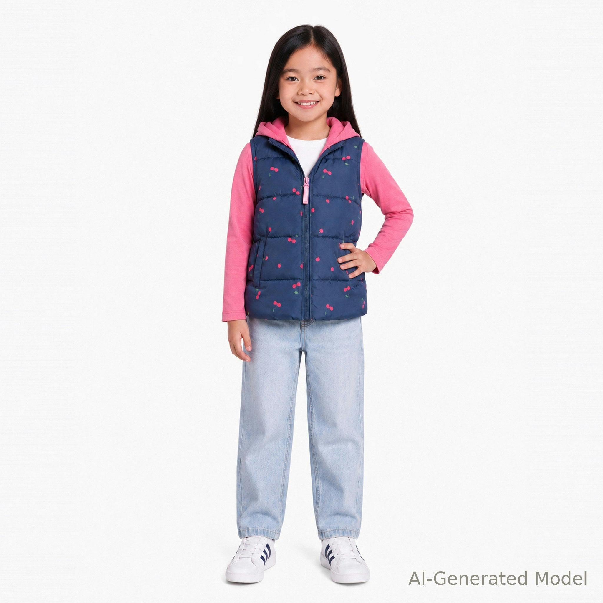 Hooded Puffer Vest | Navy Cherry