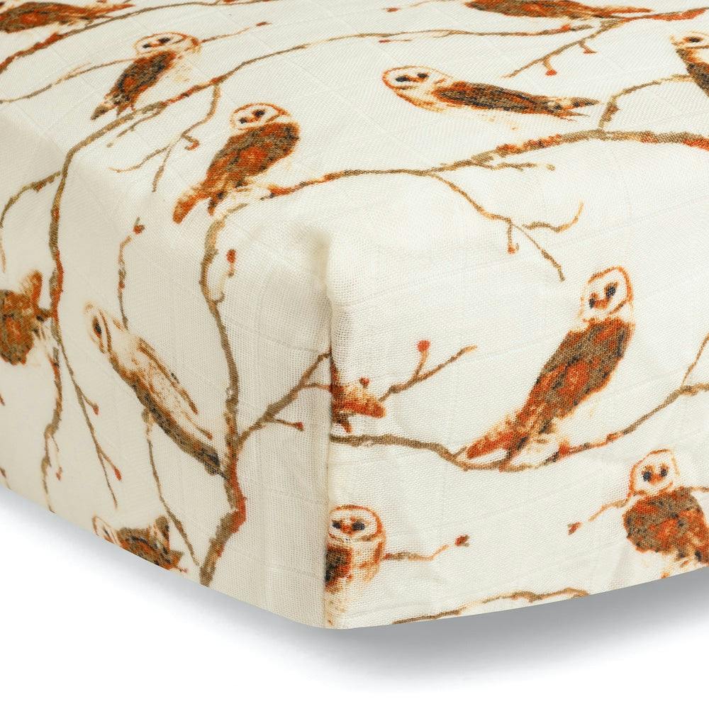 Owl Bamboo Muslin Fitted Crib Sheet