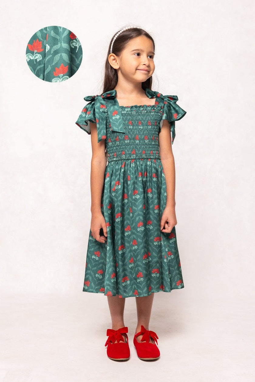 Mini Rayna Dress in Green Floral Block
