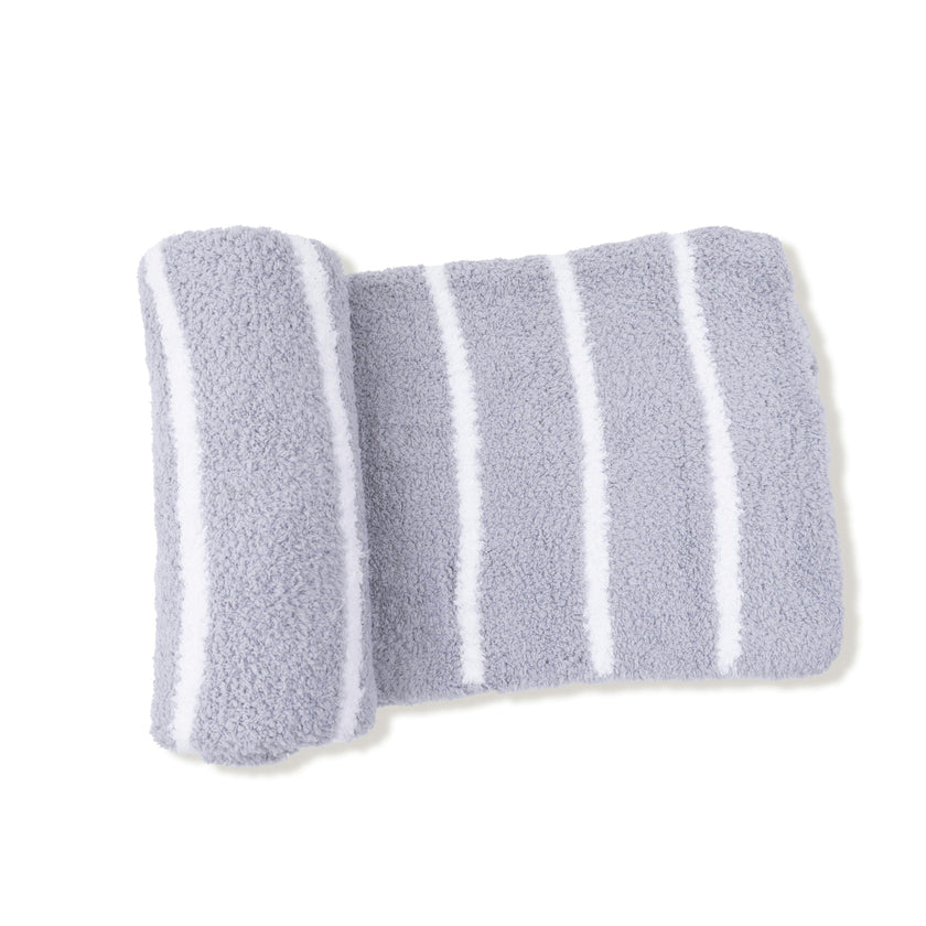 Chenille - Grey & Ivory Stripe Receiving Blanket
