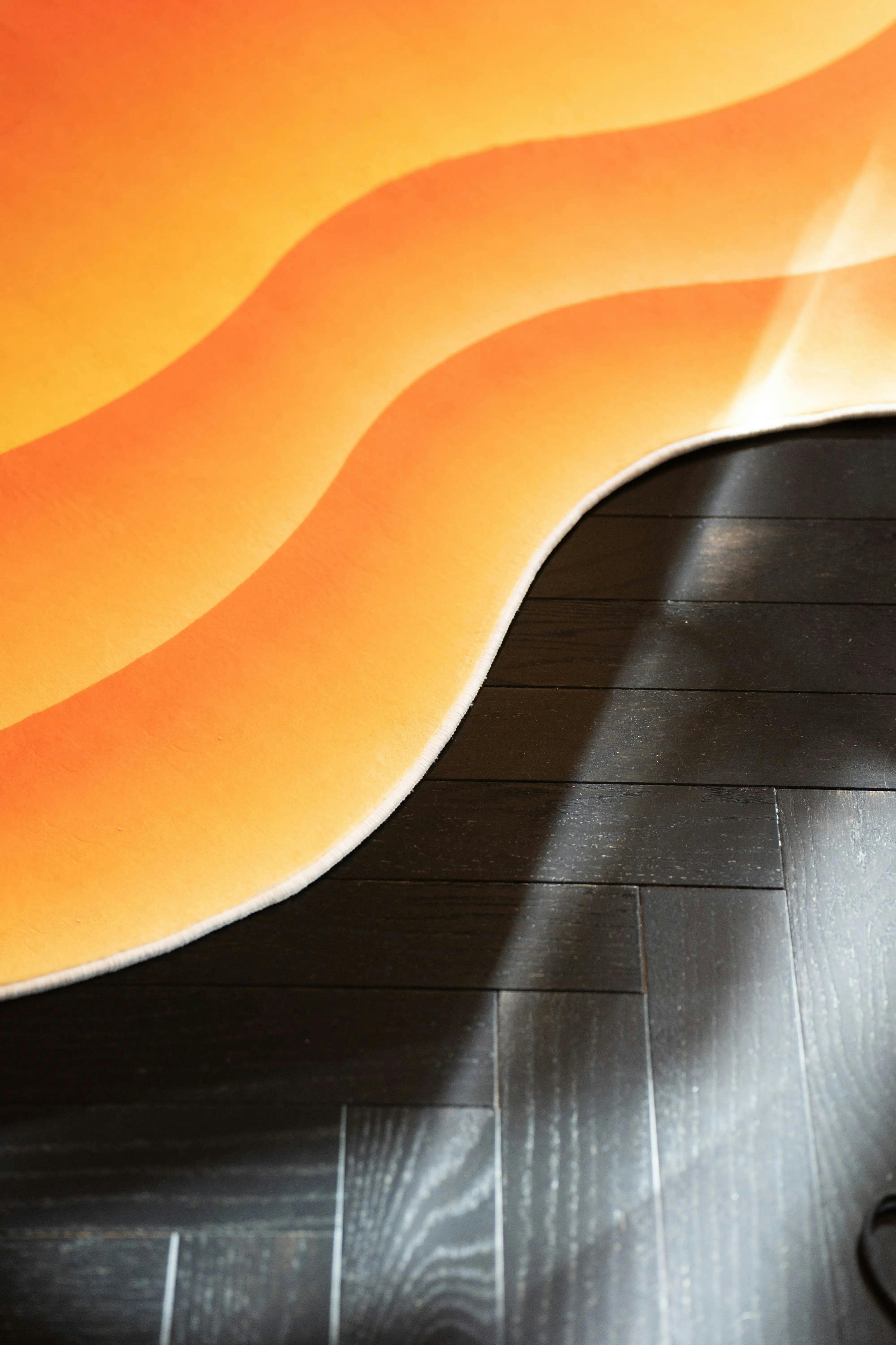 Orange Modern Abstract Wavy Area Rug by Juan Marquez