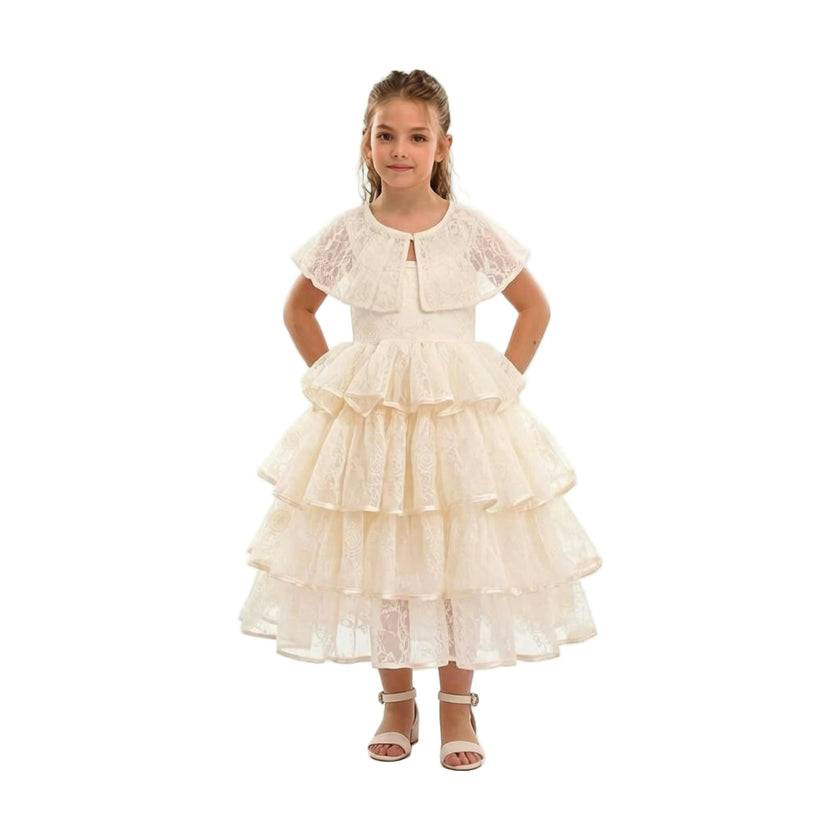 Beige Elka Tiered Lace Dress