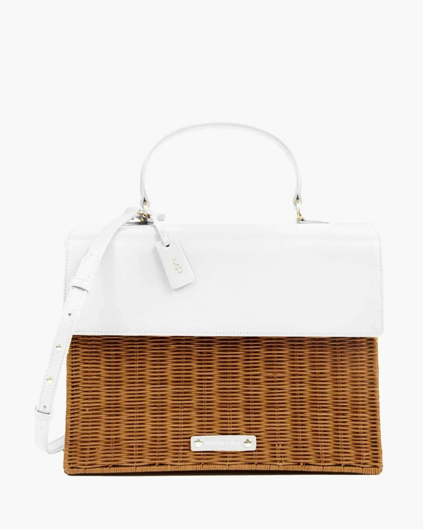 Large, Insulated, Hand-Woven Wicker Lunchbox, Dark White