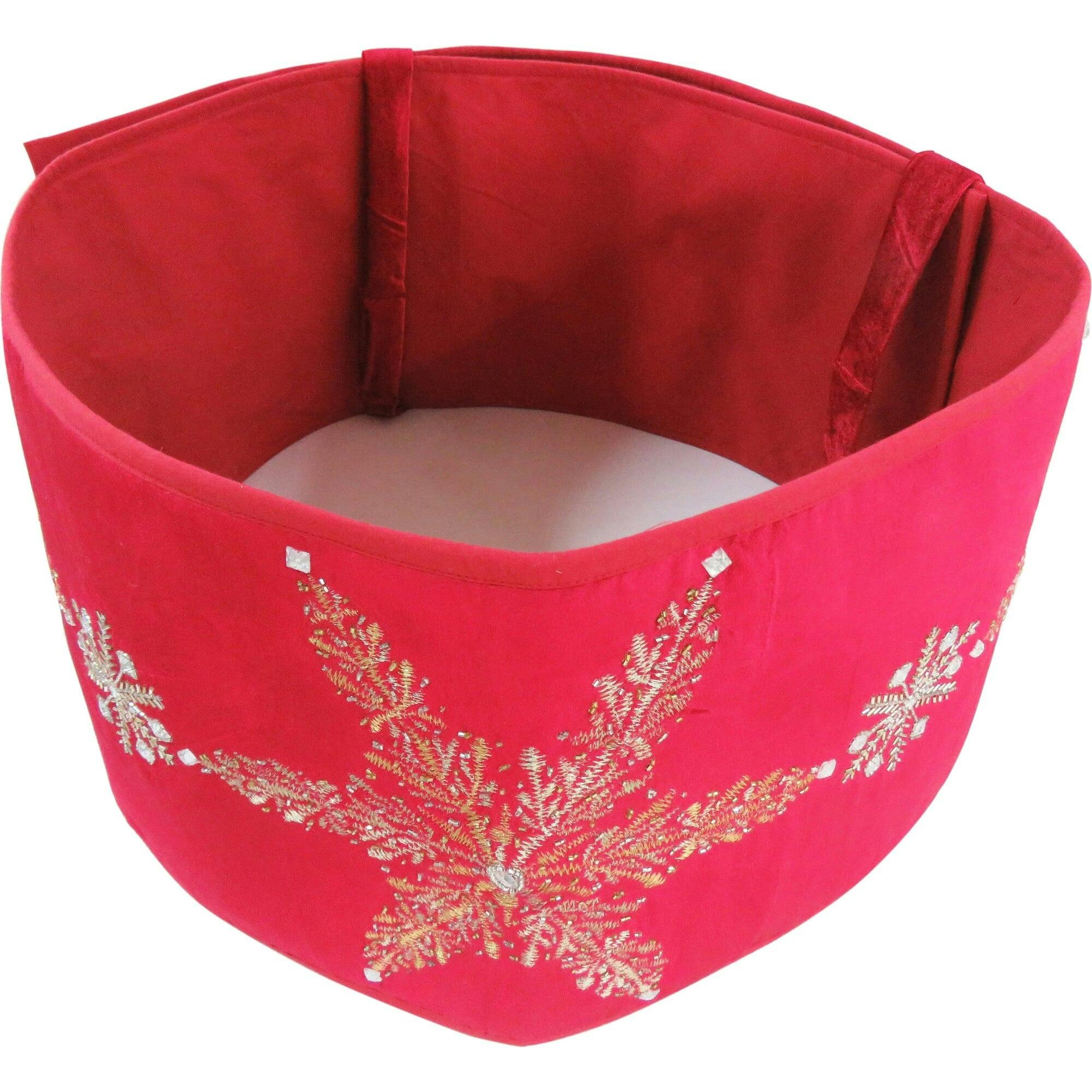 Handmade Adjustable Christmas Tree Collar - Silver Snowflakes on Red Velvet