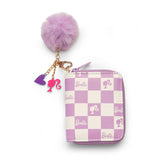 Barbie™ Purple Checkered Kids Zip Wallet with Pom Charm