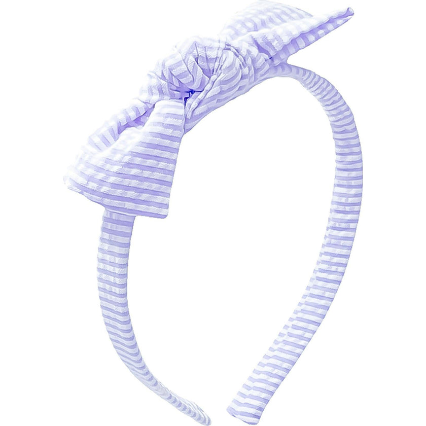 Seersucker Bow Headband in Lavender/White