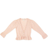Lacy Knit Scalloped V-Neck Long Cuffed Sleeve Tie Waist Cardigan
