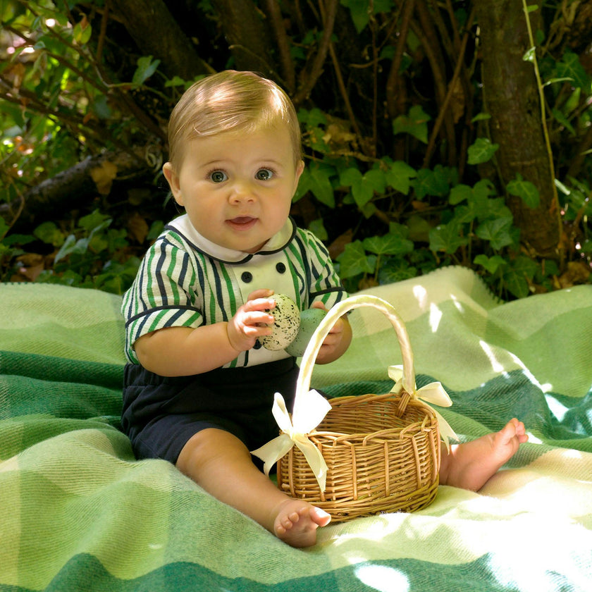 Green Stripe Romper Short Set