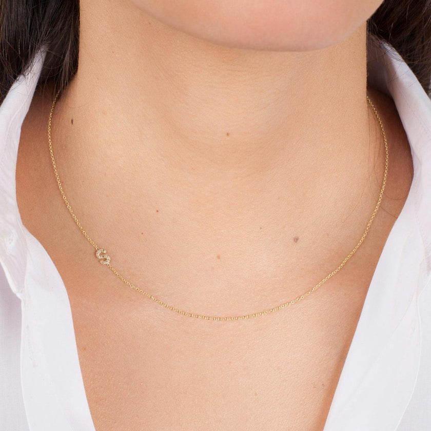 Mini Diamond Asymmetrical Initial Necklace