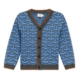 Jacquard Knit Cardigan Charcoal/Blue