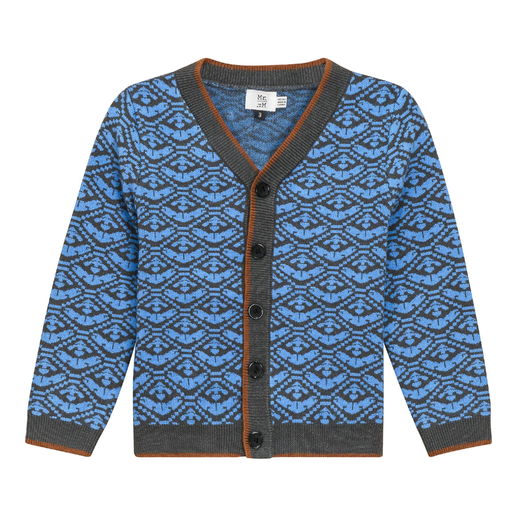 Jacquard Knit Cardigan Charcoal/Blue