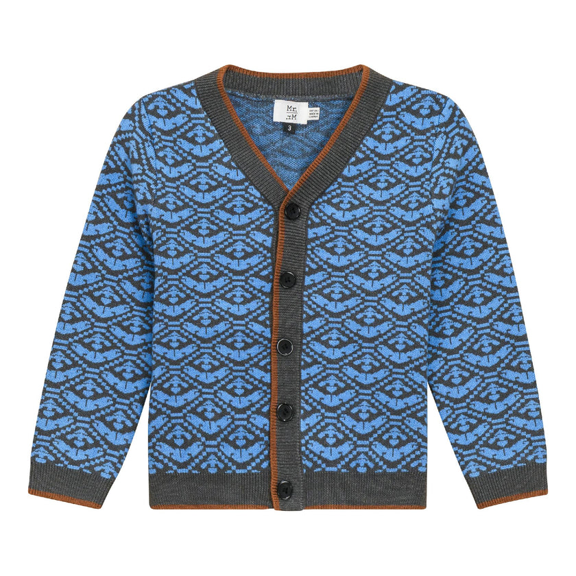 Jacquard Knit Ribbed Button Front Cardigan