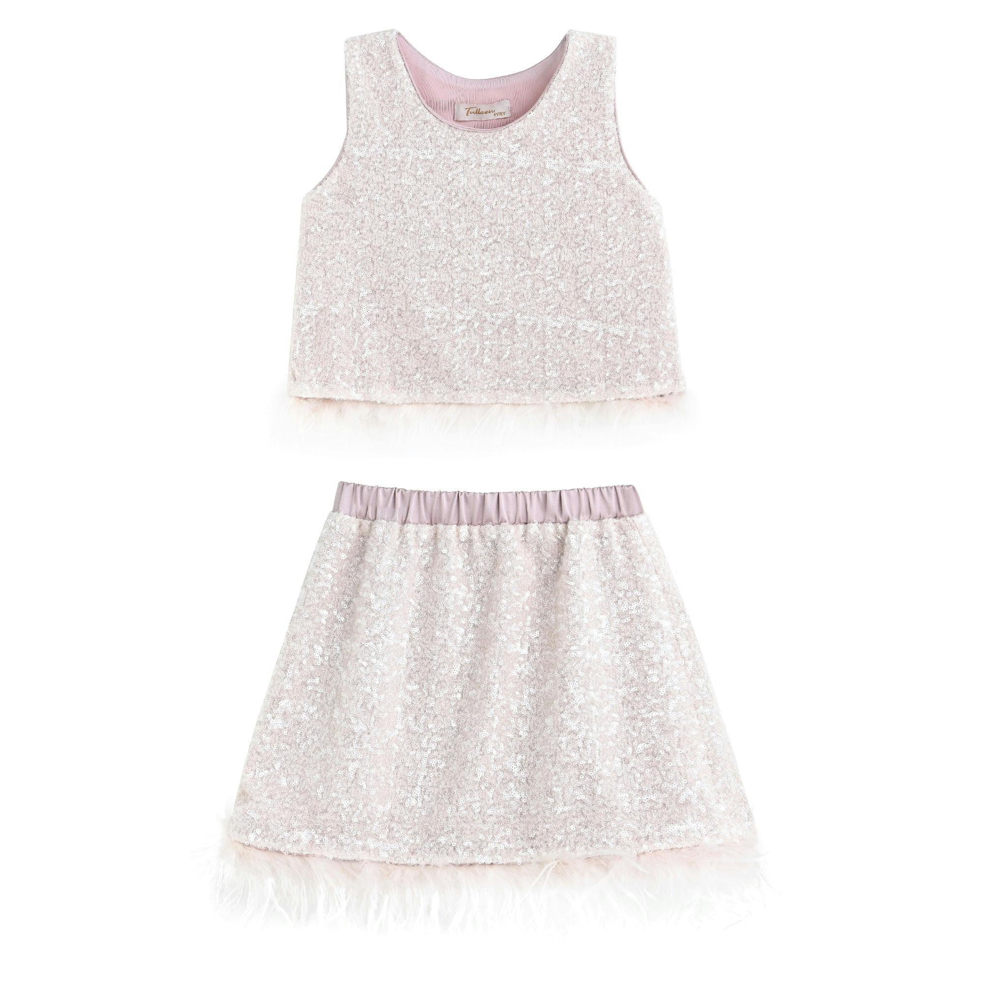 Peach Sequin Feather-Trim Set