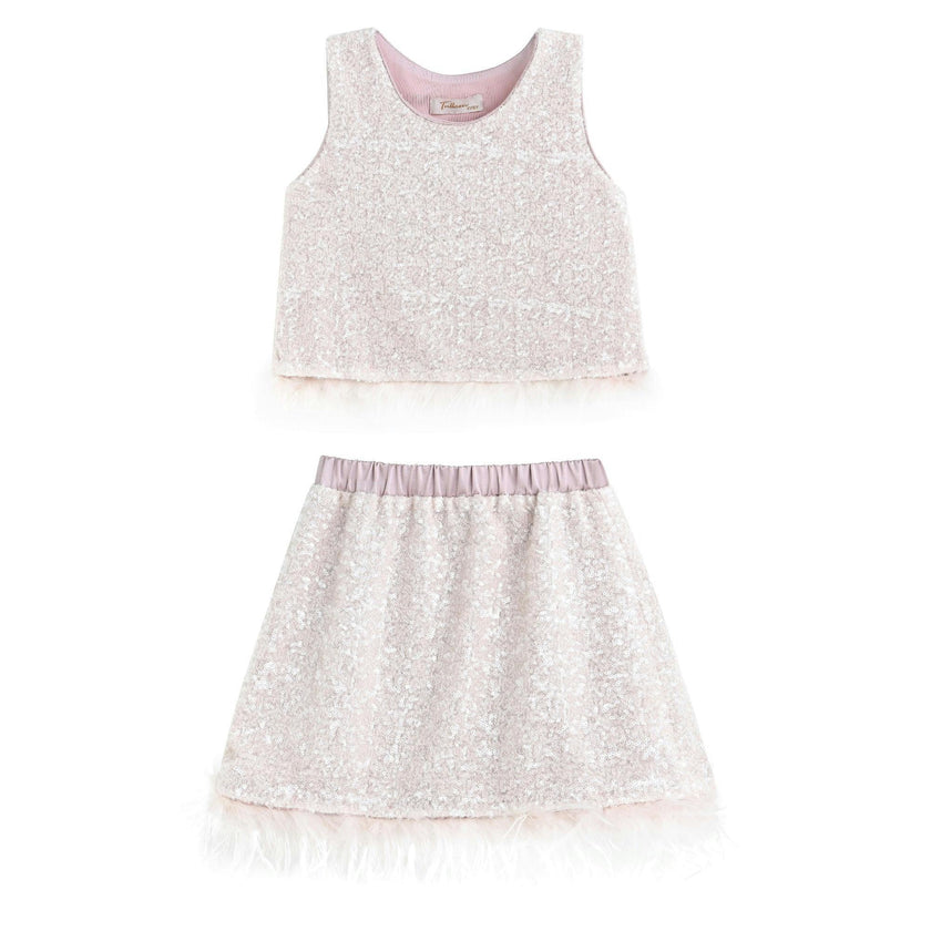 Peach Sequin Feather-Trim Set