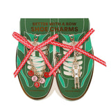 Packed Party Holiday Christmas Shoe Charm Set 5pc - Red Rickrack Bows, Gold Nutcracker, Tree Charm, and MERRY Letter Chain for Festive Sneakers