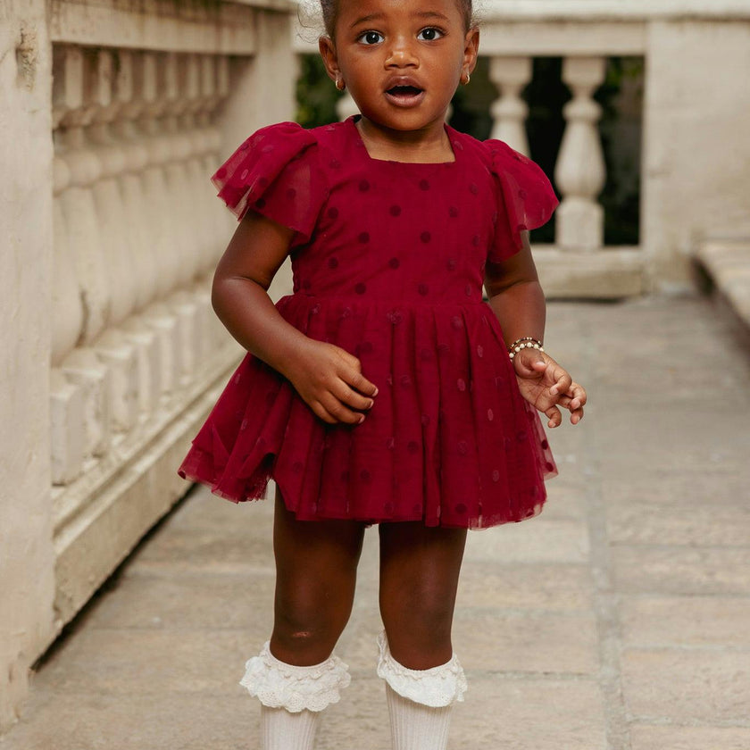 Baby Solange Dress Set in Burgundy Tulle