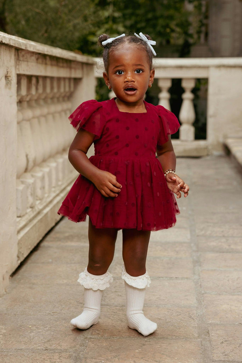 Baby Solange Dress Set in Burgundy Tulle