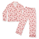 Bows & Santa - Adult Long Sleeve Coat Style and Pant with Pockets