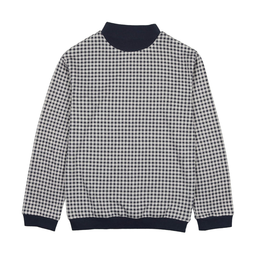 Unisex Soft Gingham Contrast Mock Neck & Cuff Top