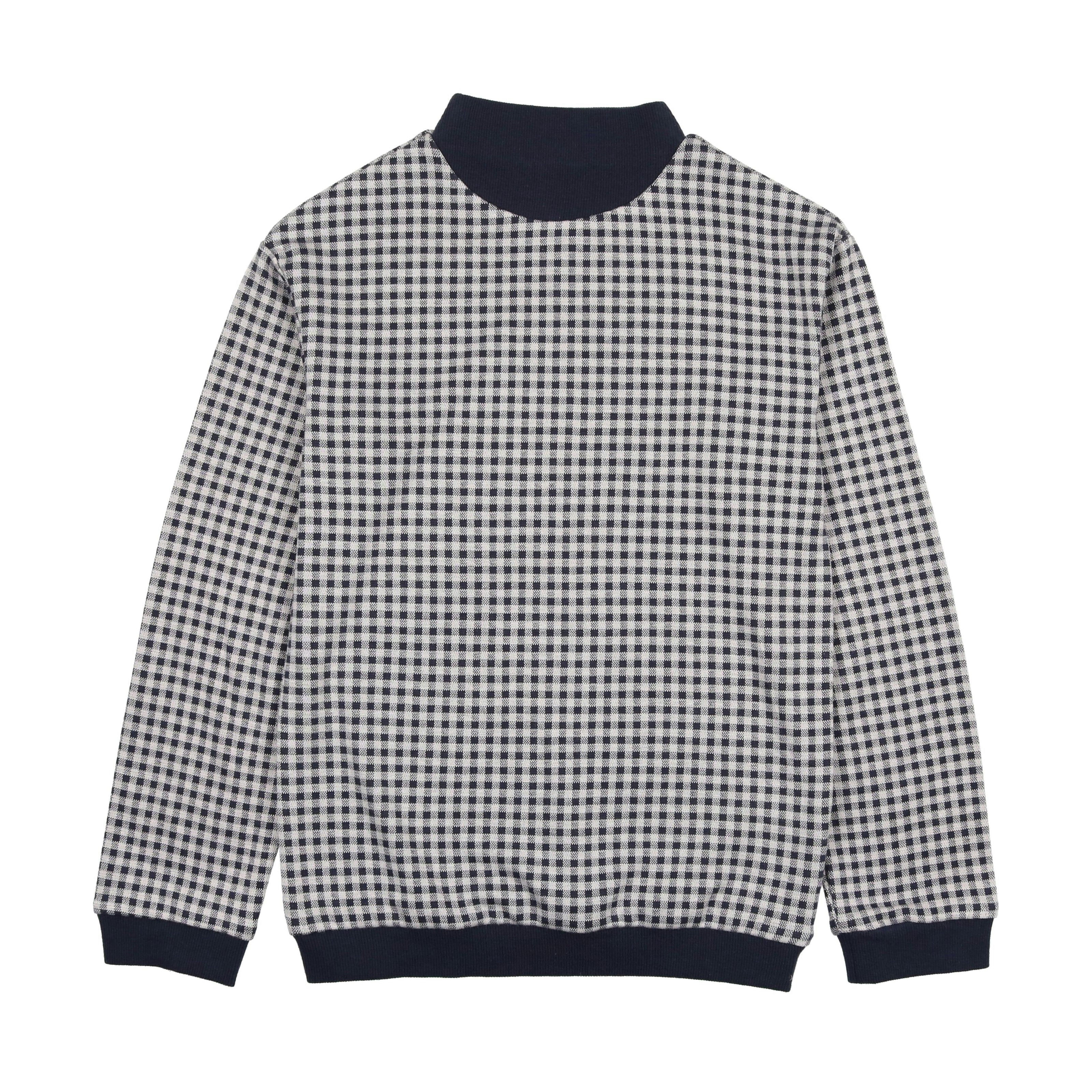 Unisex Soft Gingham Contrast Mock Neck & Cuff Top