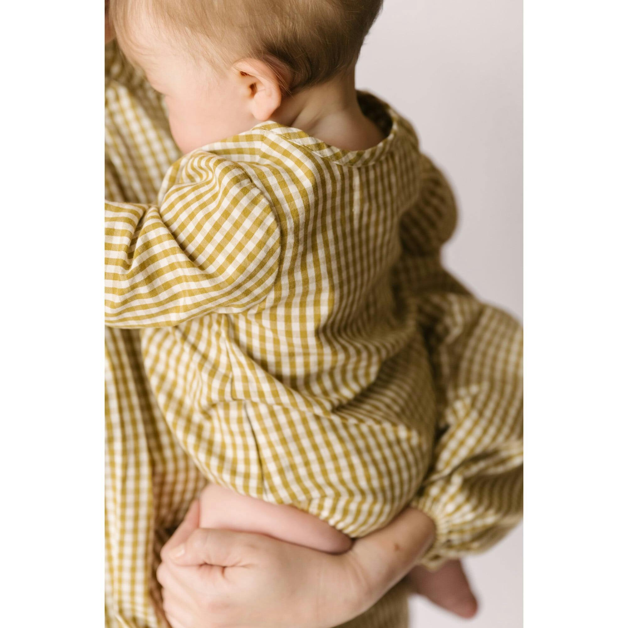 Dijon Gingham Long Sleeve One-Piece, Yellow