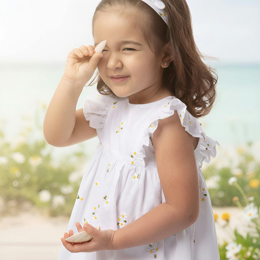 Emilie Baby Dress Sleeveless, White Daisy