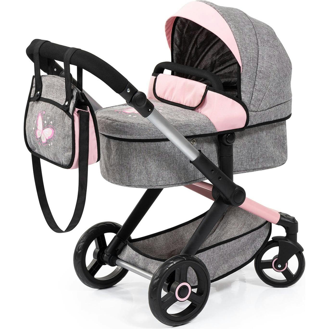 Bayer Design Dolls: Pram Xeo - Grey & Pink