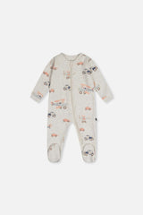 Baby Organic Cotton One Piece Pajama Beige Airplane Print