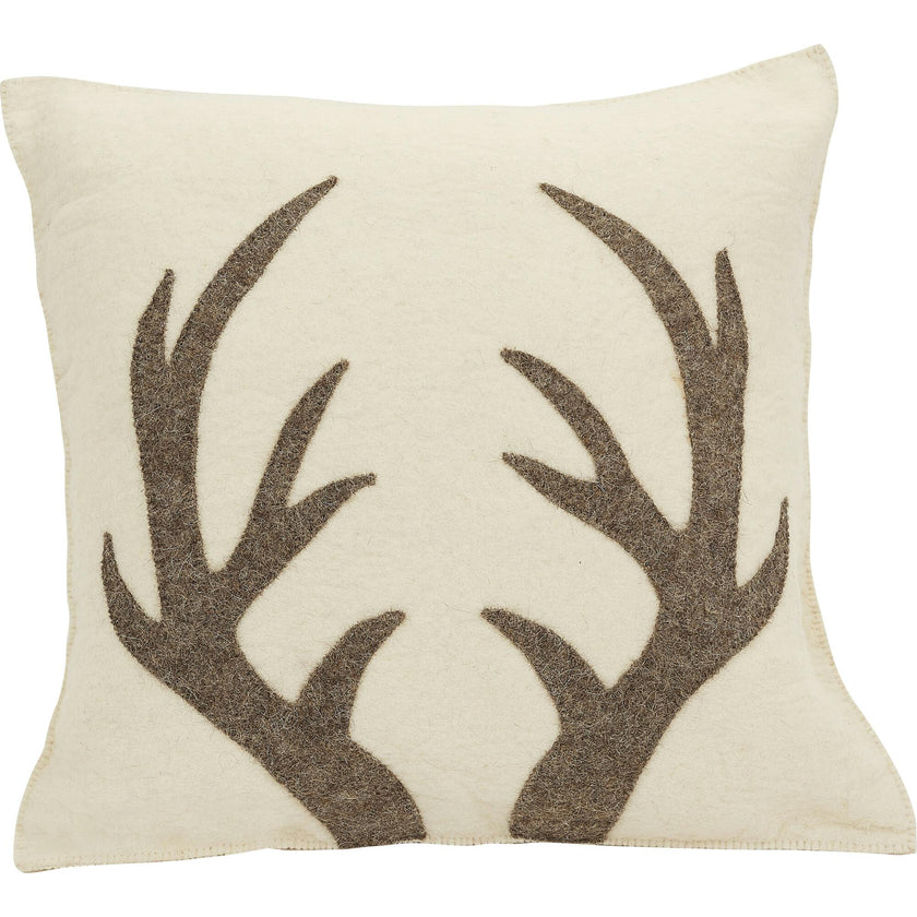 Hand Felted Wool Pillow - Gray Antlers Cream - 20"