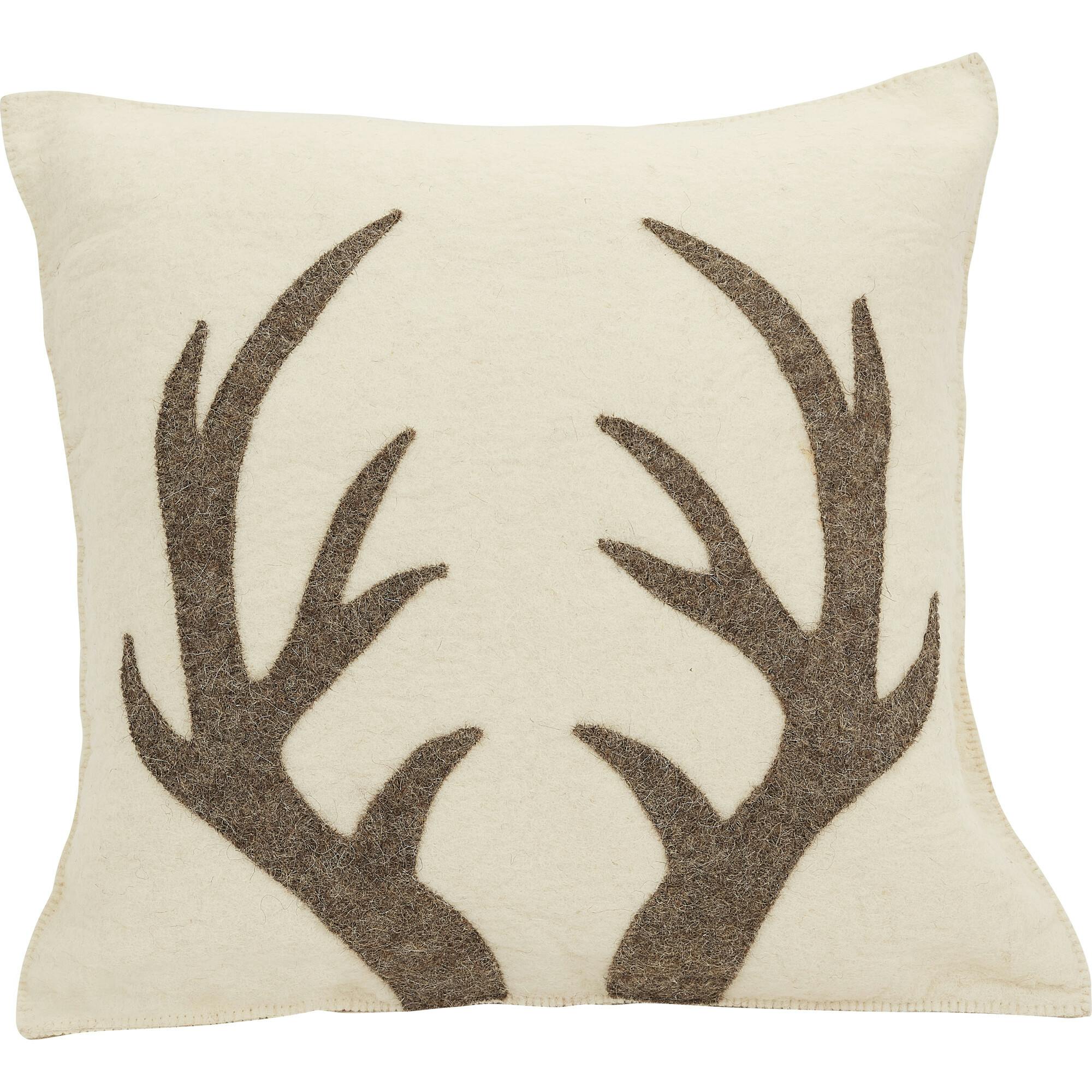 Hand Felted Wool Pillow - Gray Antlers Cream - 20