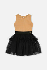 Bi-Material Sleeveless Dress Beige And Black
